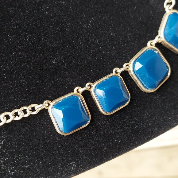 Cobalt Blue Square Stone Statement Chunky Necklace - Picture 10 of 11
